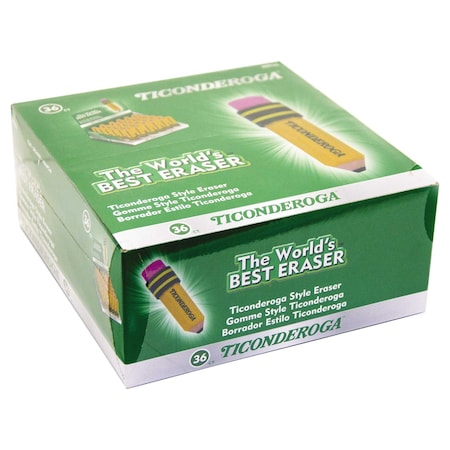 Ticonderoga Shaped Eraser, For Pencil Marks, Pencil Shaped, Small, Yellow/Green/Pink, 36PK DIX38936
